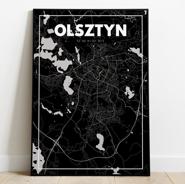 Plakat Olsztyn - Mapa - Czarny