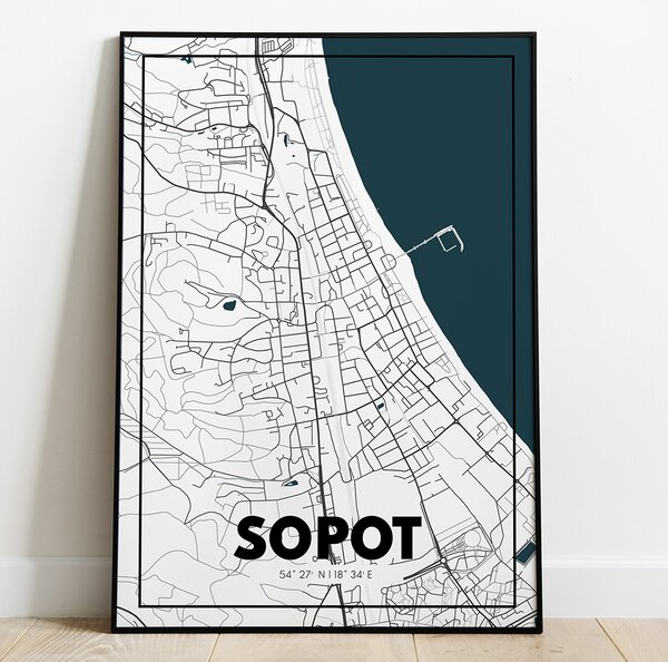 Plakat Sopot - Mapa - Biały