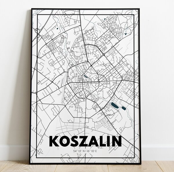 Plakat Koszalin - Mapa - Biały