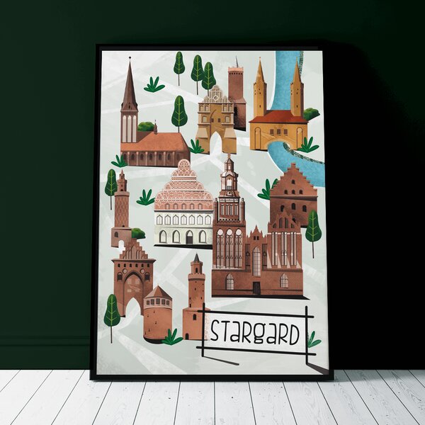 Plakat Stargard - Zabytki - Biały