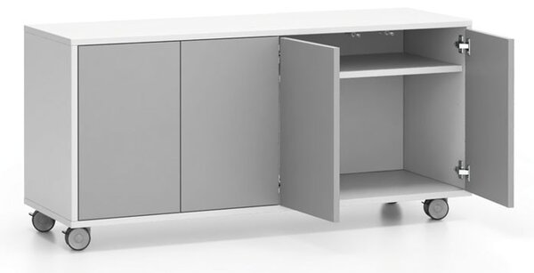 Komoda mobilna LAYERS, długa, 1200 x 400 x 575 mm, biała / szara