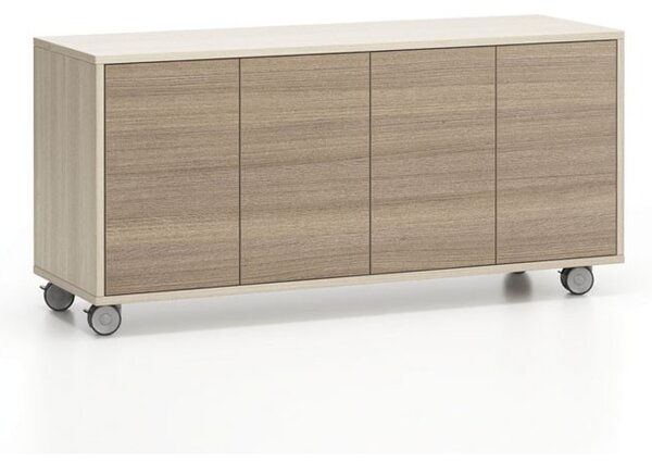 Komoda mobilna LAYERS, długa, 1200 x 400 x 575 mm, dąb naturalny / dąb bejcowany