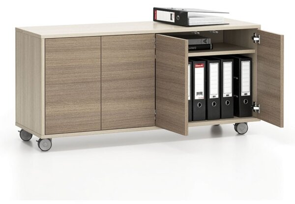 Komoda mobilna LAYERS, długa, 1200 x 400 x 575 mm, dąb naturalny / dąb bejcowany