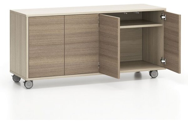 Komoda mobilna LAYERS, długa, 1200 x 400 x 575 mm, dąb naturalny / dąb bejcowany