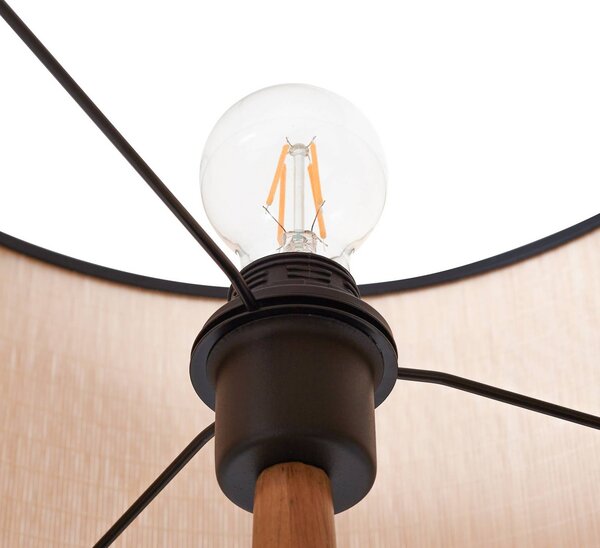 Lampa stojąca Fabrena Lucande, jasne drewno, salon / jadalnia, drewno