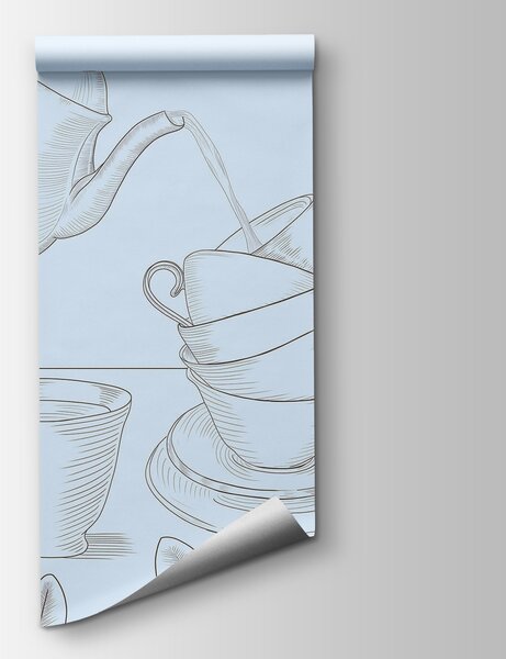 Fototapeta Czajniczek nalewający herbatę do stosu filiżanek, Fototapety design, Popularne Fototapety, t00418 - Tapeko.pl