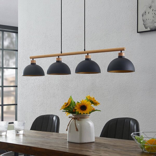 Lampa wisząca Tirzana Lindby, możliwość ściemniania, czarny, salon / jadalnia, metal, vintage