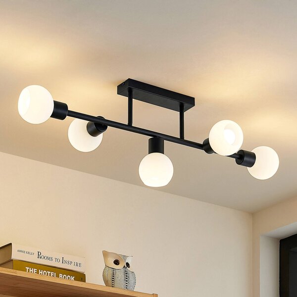 Lampa sufitowa Biscala Lindby, możliwość ściemniania, czarny, salon / jadalnia, metal, nowoczesny