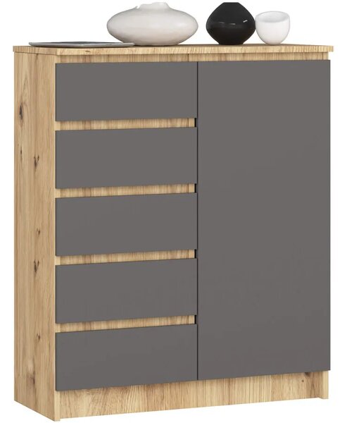 Klasyczna komoda dąb artisan + grafit R2-T06