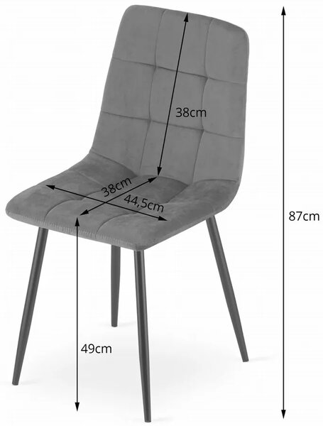 Komplet 4 Jasnoszarych Krzeseł Welurowych N1-K32