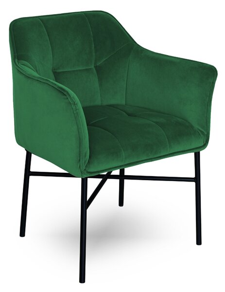 Krzesło tapicerowane z podłokietnikami Rozalio - zielone Magic Velvet 2225 / czarne nogi