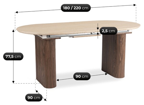 Stół Rozkładany OVAL 180-220 cm Trawertyn/Orzech Nowoczesny
