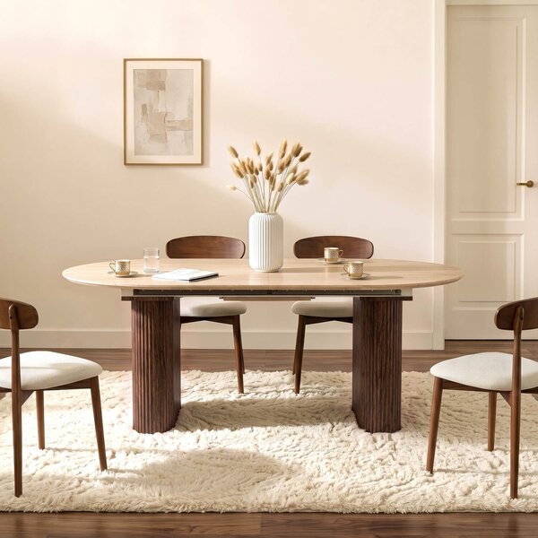Stół Rozkładany OVAL 180-220 cm Trawertyn/Orzech Nowoczesny