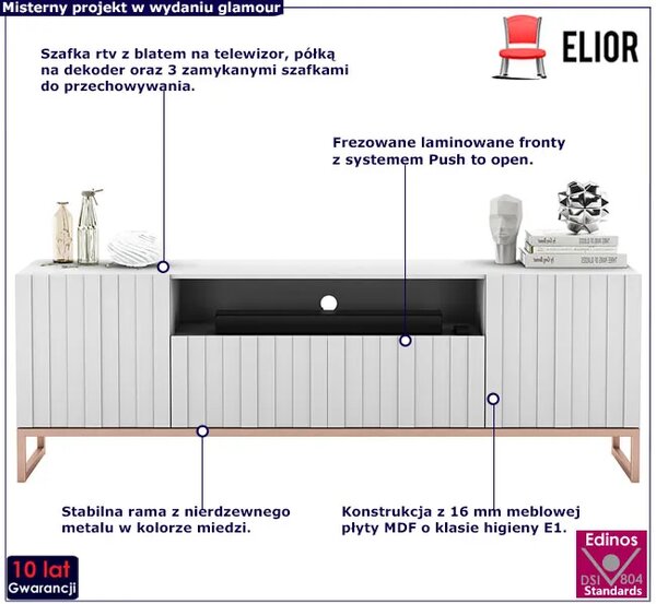 Biała stojąca szafka rtv z lamelami R6-A90