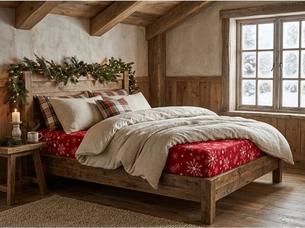 Prześcieradło z mikropluszu SNOWFALL 90x200 cm czerwone