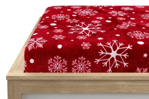 Prześcieradło z mikropluszu SNOWFALL 90x200 cm czerwone