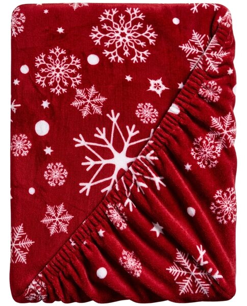 Prześcieradło z mikropluszu SNOWFALL 90x200 cm czerwone
