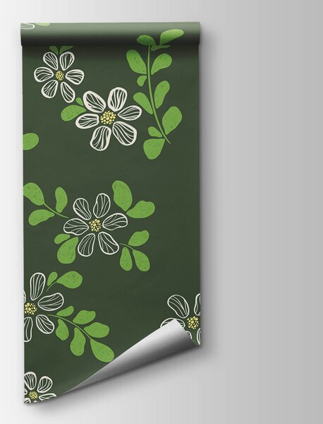 Fototapeta Wzór z białych kwiatów i zielonych liści, Fototapety Natura, Popularne Fototapety, t00630 - Tapeko.pl