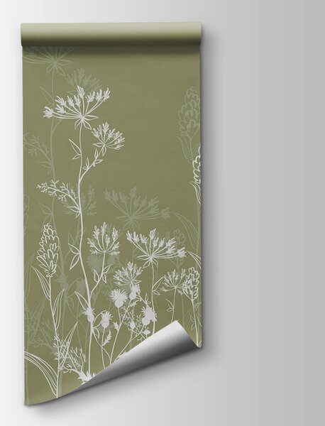 Fototapeta Delikatne kwiatowe wzory na zielonym tle, Fototapety Natura, Popularne Fototapety, t00631 - Tapeko.pl