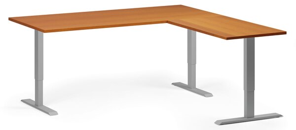 Narożne biurko z regulacją wysokości, 180x180 cm, 3 silniki, L/P, szara podstawa, czereśnia