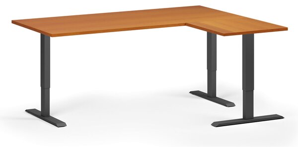 Narożne biurko z regulacją wysokości, 180x140 cm, 3 silniki, L/P, czarna podstawa, czereśnia