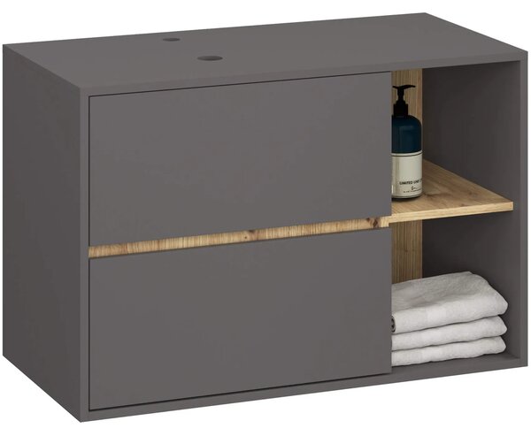 Szafka łazienkowa podwieszana 90cm grafit szary+ dąb artisan T3-F05