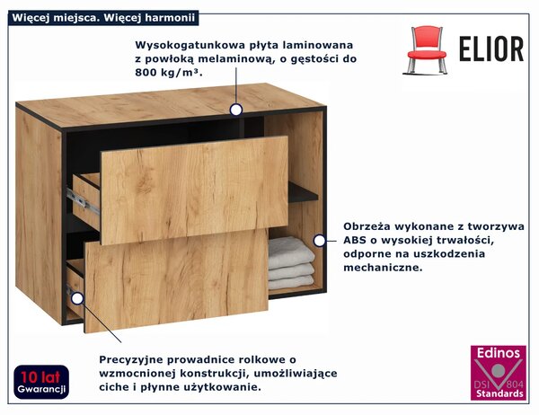Wisząca szafka łazienkowa 90 cm dab craft+ czarny H1-H37