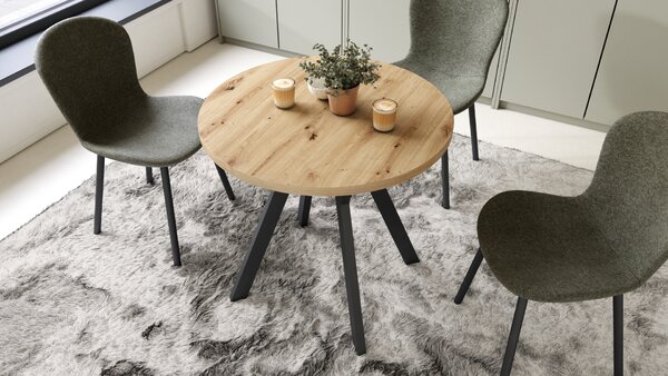 ALMO 80 Dąb Artisan/nogi czarne - OKRĄGŁY STÓŁ Z NOGAMI Y LOFTOWY / INDUSTRIALNY DO KUCHNI SALONU JADALNI
