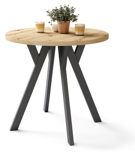 ALMO 80 Dąb Artisan/nogi czarne - OKRĄGŁY STÓŁ Z NOGAMI Y LOFTOWY / INDUSTRIALNY DO KUCHNI SALONU JADALNI