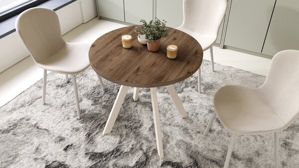 ALMO 80 Orzech Elegant/nogi beżowe - OKRĄGŁY STÓŁ Z NOGAMI Y LOFTOWY / INDUSTRIALNY DO KUCHNI SALONU JADALNI