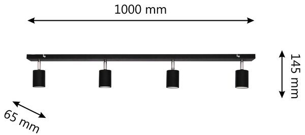 Lampa metalowa na listwie poczwórna TUNE II R-L 1927/4 BK+CH+BK