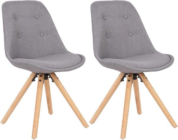 Krzeso dla goci – szary materia – drewniane nogi – zestaw 2 sztuk – luksusowe krzesa do jadalni – wysoko siedziska 46 cm