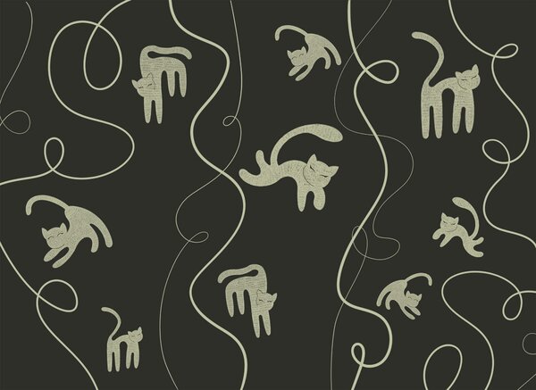 Fototapeta Wzór z kotami i pnączami, Fototapety z zwierzętami, Popularne Fototapety, t00661v1 - Tapeko.pl