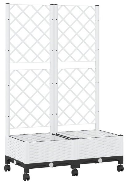 Donica ogrodowa z kratką i kółkami Biały 80 x 40 x 131,5 cm PP