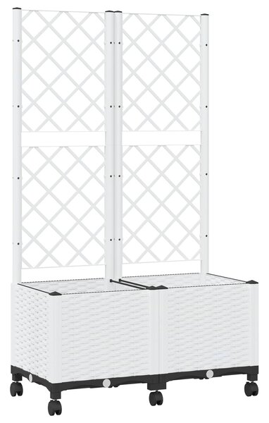 Donica ogrodowa z kratką i kółkami Biały 80 x 40 x 146 cm PP