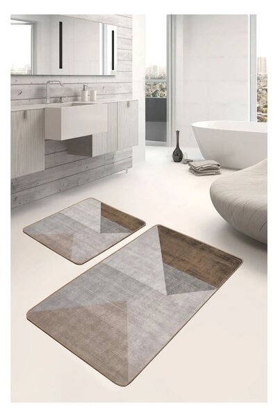 Szaro-brązowe aksamitne dywaniki łazienkowe zestaw 2 szt. 60x100 cm – Mila Home