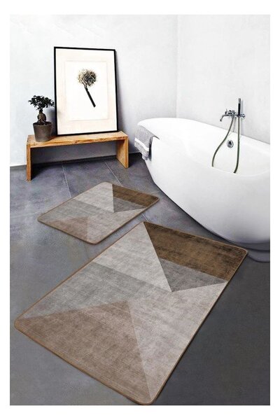 Szaro-brązowe aksamitne dywaniki łazienkowe zestaw 2 szt. 60x100 cm – Mila Home