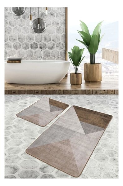 Szaro-brązowe aksamitne dywaniki łazienkowe zestaw 2 szt. 60x100 cm – Mila Home