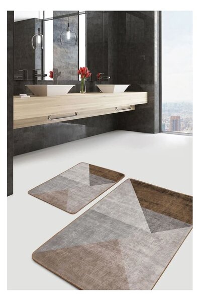 Szaro-brązowe aksamitne dywaniki łazienkowe zestaw 2 szt. 60x100 cm – Mila Home