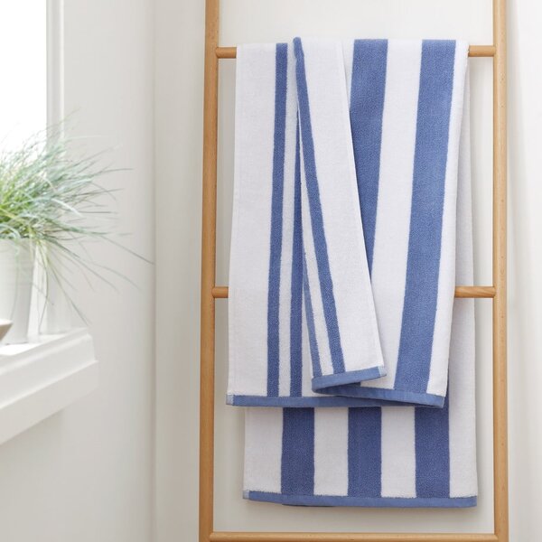 Biały/niebieski bawełniany ręcznik kąpielowy 90x140 cm Stripe Jacquard – Bianca