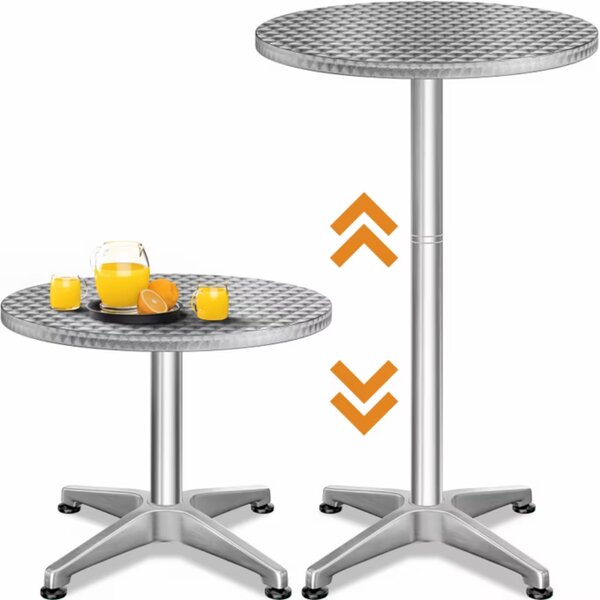 Regulowany aluminiowy stół barowy NERO, Ø60 cm, srebrny Casaria