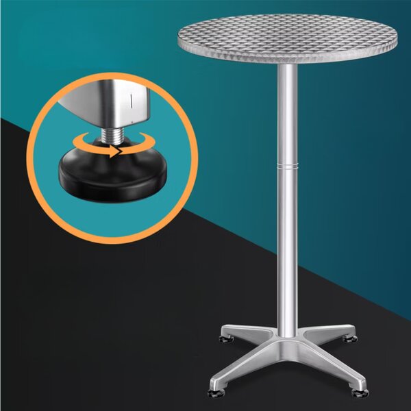 Regulowany aluminiowy stół barowy NERO, Ø60 cm, srebrny Casaria