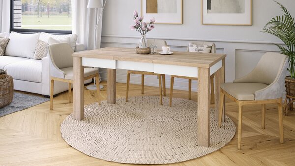 FONTE Dąb Sonoma / Biały Mat - KLASYCZNY STÓŁ KUCHENNY/DO SALONU ROZKŁADANY DO 130 lub 155 cm!