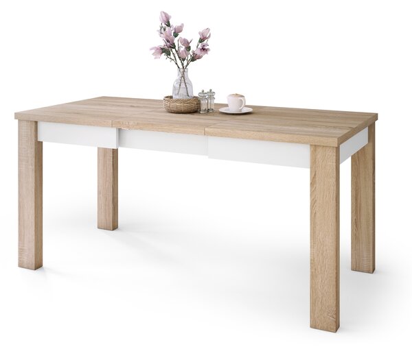 FONTE Dąb Sonoma / Biały Mat - KLASYCZNY STÓŁ KUCHENNY/DO SALONU ROZKŁADANY DO 130 lub 155 cm!