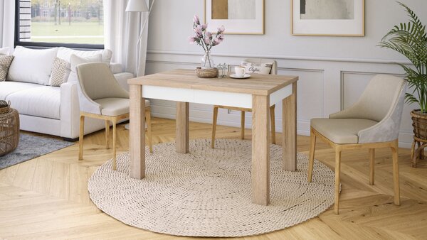 FONTE Dąb Sonoma / Biały Mat - KLASYCZNY STÓŁ KUCHENNY/DO SALONU ROZKŁADANY DO 130 lub 155 cm!