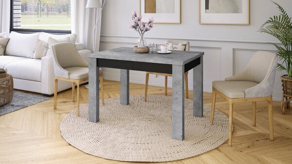 FONTE Beton Millenium / Czarny Mat - KLASYCZNY STÓŁ KUCHENNY/DO SALONU ROZKŁADANY DO 130 lub 155 cm!
