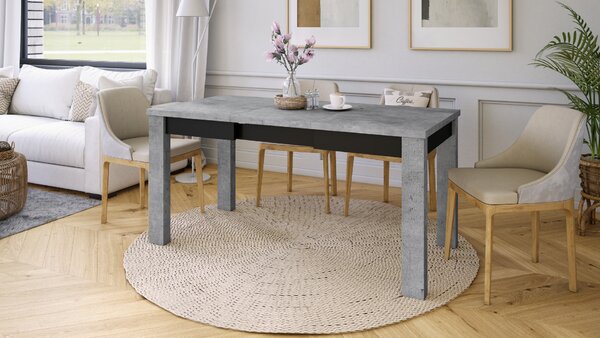 FONTE Beton Millenium / Czarny Mat - KLASYCZNY STÓŁ KUCHENNY/DO SALONU ROZKŁADANY DO 130 lub 155 cm!