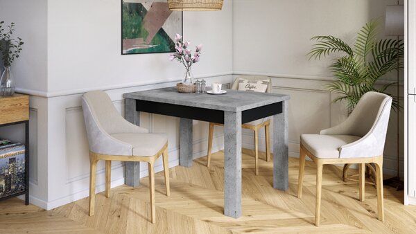 FONTE Beton Millenium / Czarny Mat - KLASYCZNY STÓŁ KUCHENNY/DO SALONU ROZKŁADANY DO 130 lub 155 cm!