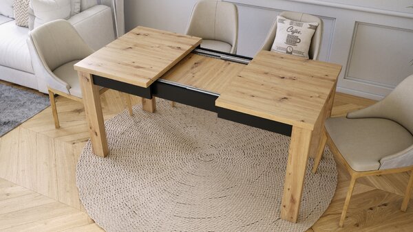 FONTE Dąb Artisan / Czarny Mat - KLASYCZNY STÓŁ KUCHENNY/DO SALONU ROZKŁADANY DO 130 lub 155 cm!