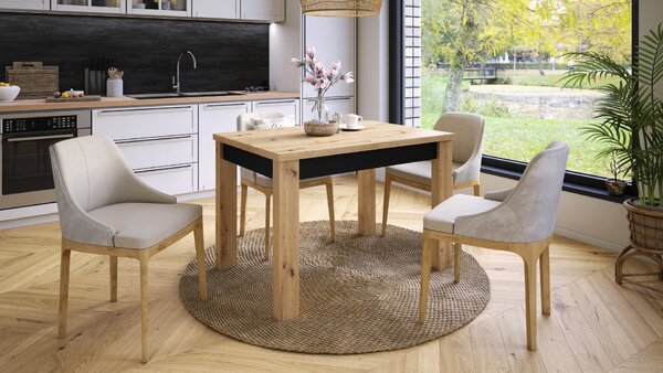 FONTE Dąb Artisan / Czarny Mat - KLASYCZNY STÓŁ KUCHENNY/DO SALONU ROZKŁADANY DO 130 lub 155 cm!
